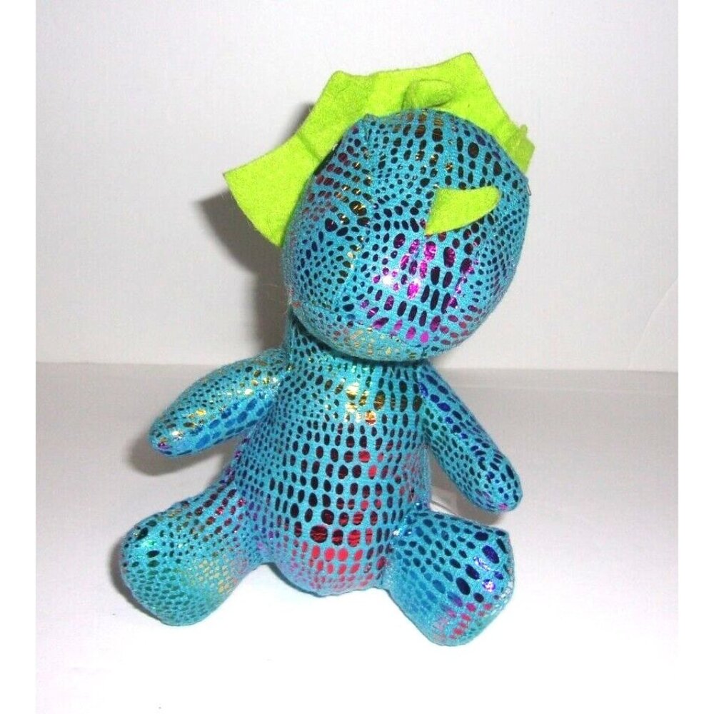 Greenbrier Blue Dinosaur Sewn Eyes‎ Shiny Lizard Lime Green Felt Scale Plush 6"